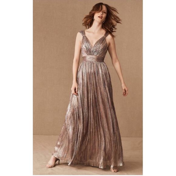 BHLDN x Catherine Deane Nya Metallic  V Neck Long Gown Foraml Dress // 2 - Picture 2 of 16